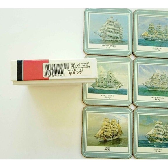 Vintage Pimpernel Made in England "Tall Ships" Cork Back 6 Coasters w/ Box 1990s - Picture 2 of 3